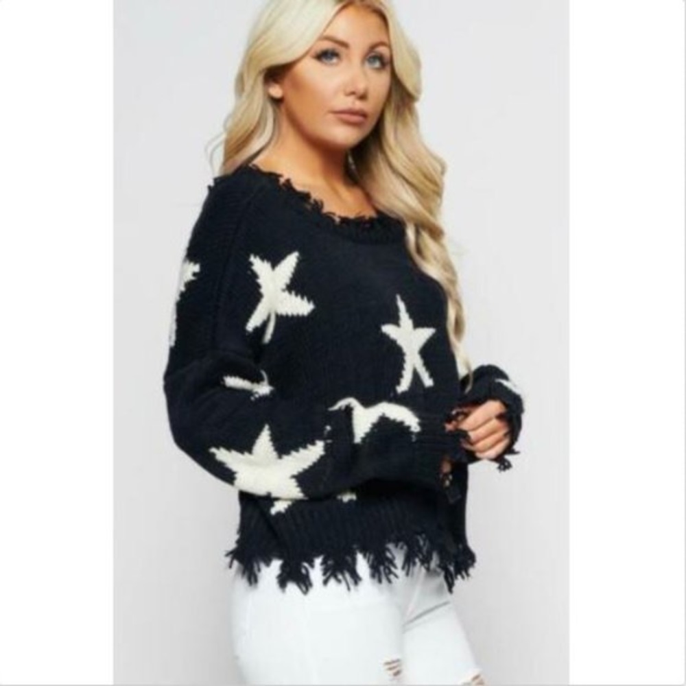 Wildfox Palmetto Sweater Navy with White Stars